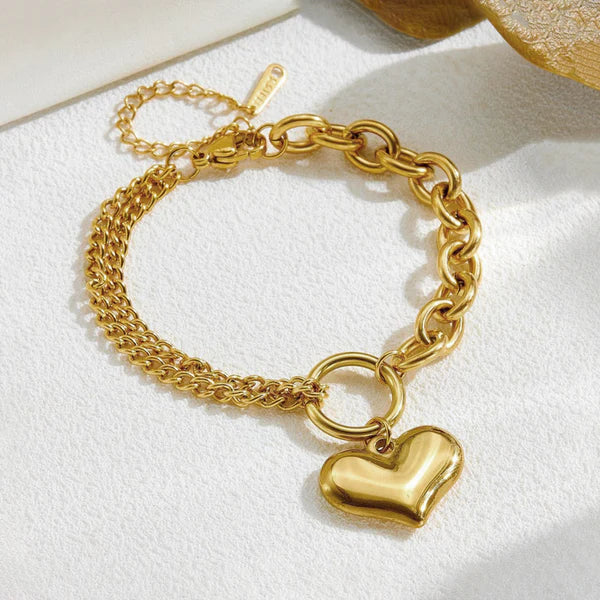 Gold-Plated Heart Charm Bracelet | Anti-Tarnish, Waterproof & Hypoallergenic