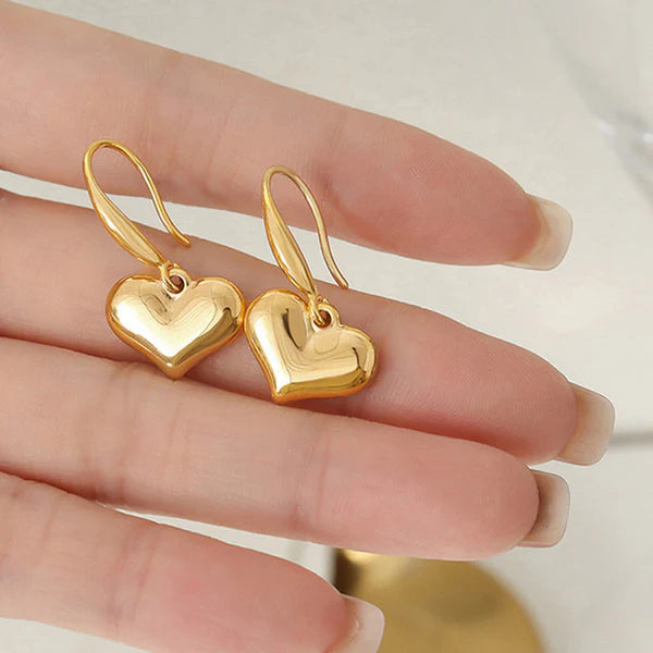 Gold-Plated Heart Drop Earrings | Stainless Steel, Anti-Tarnish, Waterproof & Hypoallergenic