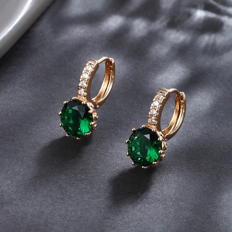 Green Stone Huggie Earrings