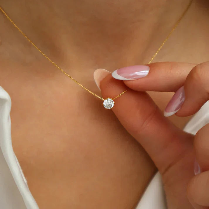 Classic Solitaire Pendant Necklace | Minimal Gold Chain with Brilliant Crystal