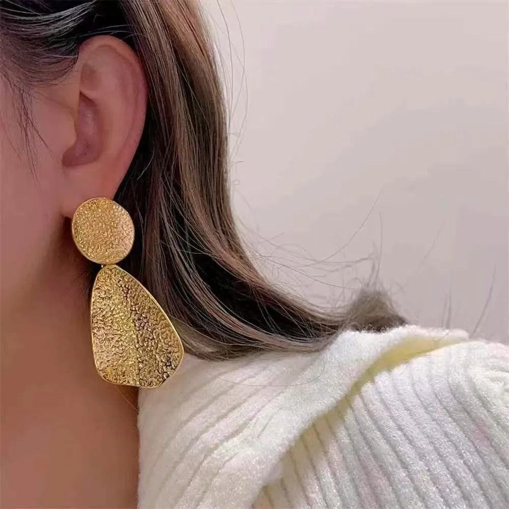Textured Gold Statement Drop Earrings