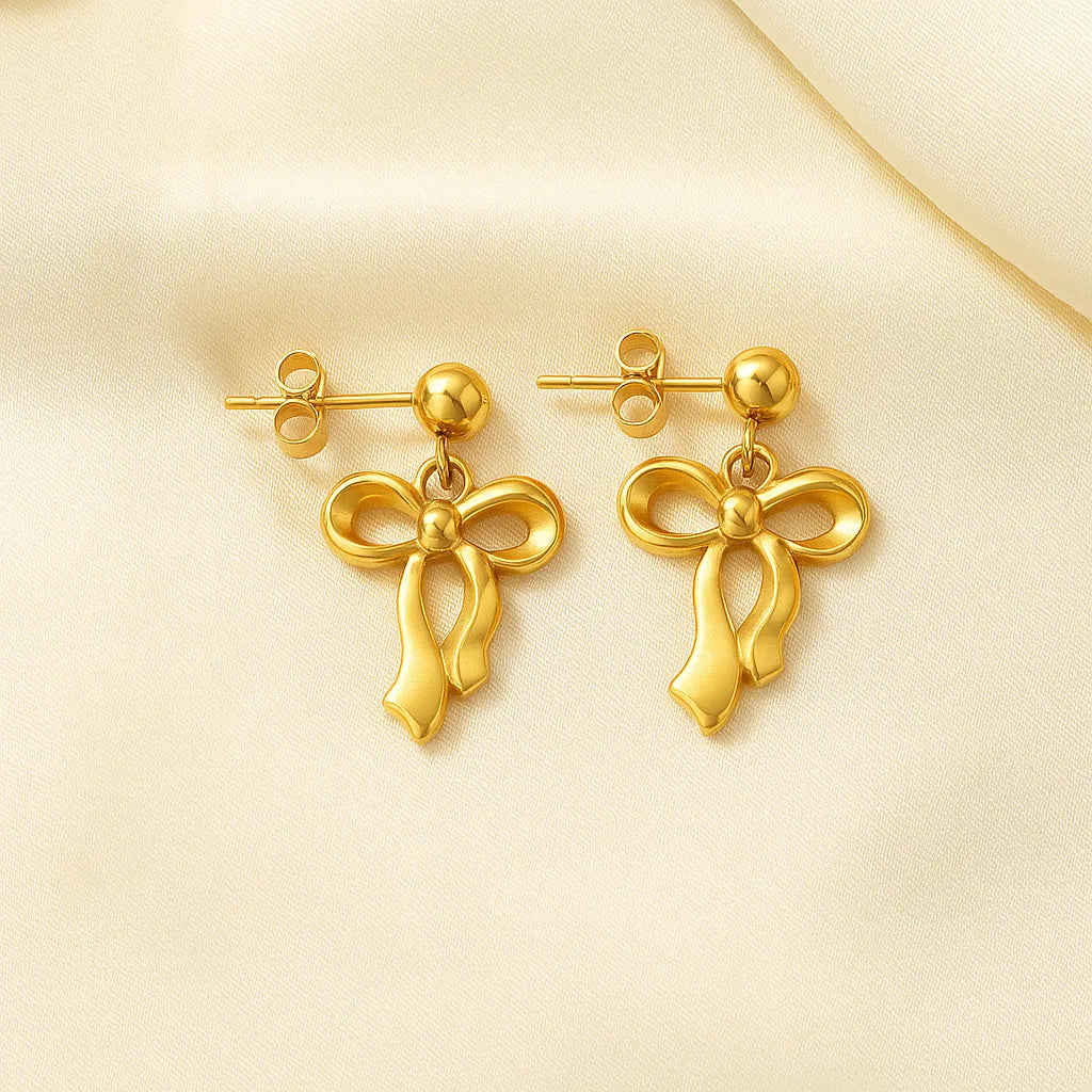 Gold-Plated Stainless Steel Anti Tarnish Infinity Bow Drop Earrings