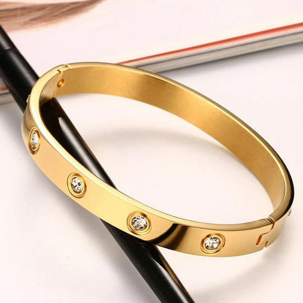 Stainless Steel Contemporary Gold-Plated Love AD Bracelet | Anti-Tarnish Cartier-Inspired Design for Women
