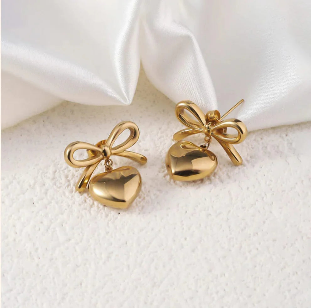 Gold-Plated Stainless Steel Anti Tarnish Bow Heart