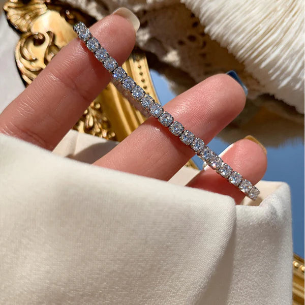 Silver-Plated Round Cut Cubic White Matrix Tennis Bracelet | Anti-Tarnish Elegant Design for Women