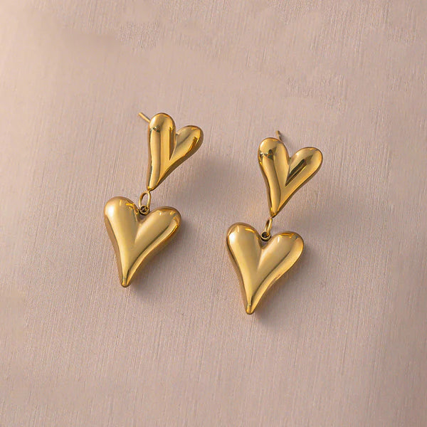 Gold-Plated Double Heart Earrings | Anti-Tarnish, Waterproof & Hypoallergenic Jewelry