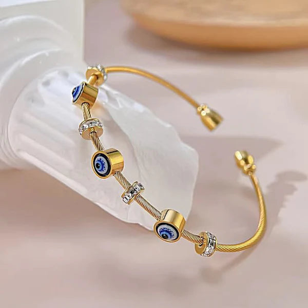 Stainless Steel Gold‑Plated Evil Eye Bracelet for Women | Anti‑Tarnish, Waterproof & Hypoallergenic