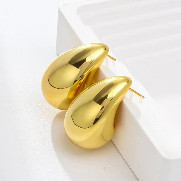 Gold Plated Chunky Dome Drop Earrings | Glossy Anti-Tarnish, Waterproof & Hypoallergenic