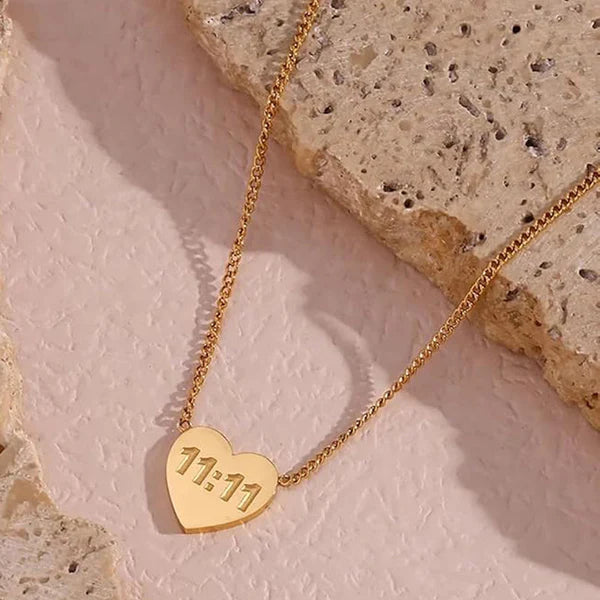 Gold-Plated Anti-Tarnish 11:11 Angel Heart Pendant – Make a Wish Necklace