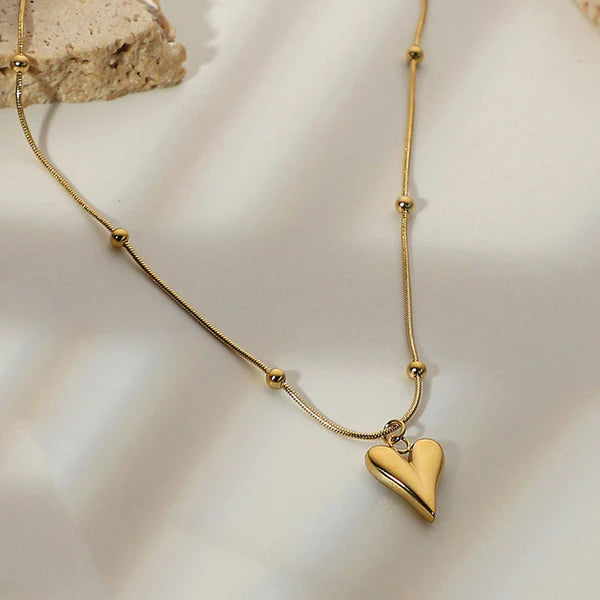 Gold-Plated Anti-Tarnish Heart Pendant – Stainless Steel Love Necklace