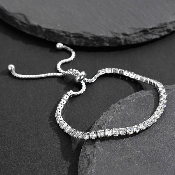 Silver-Plated Round Cut Cubic White Matrix Tennis Bracelet | Anti-Tarnish Elegant Design for Women