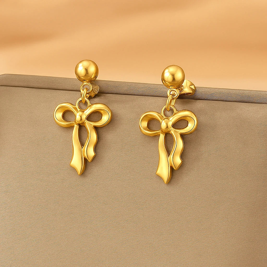 Gold-Plated Stainless Steel Anti Tarnish Infinity Bow Drop Earrings