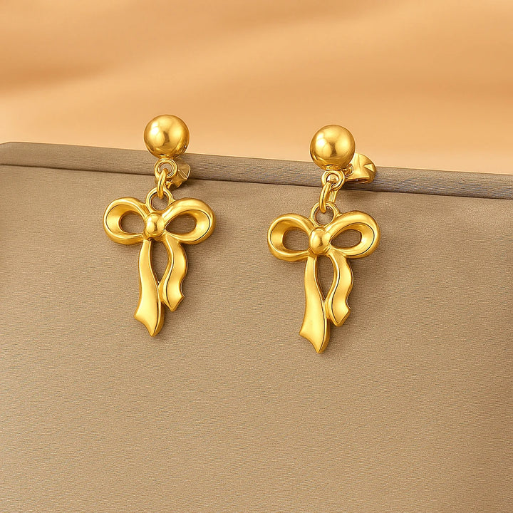 Gold-Plated Stainless Steel Anti Tarnish Infinity Bow Drop Earrings