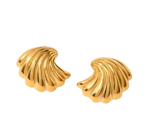 Gold Shell Stud Earrings | Textured Design, Stainless Steel, Anti-Tarnish, Waterproof & Hypoallergenic