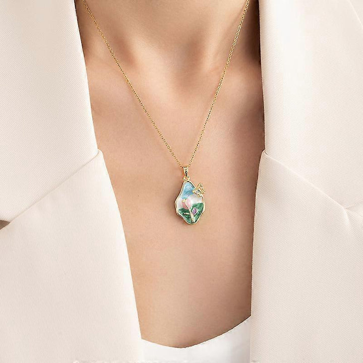 Pastel Bloom Enamel Pendant Necklace | Gold-Plated Artistic Floral Design