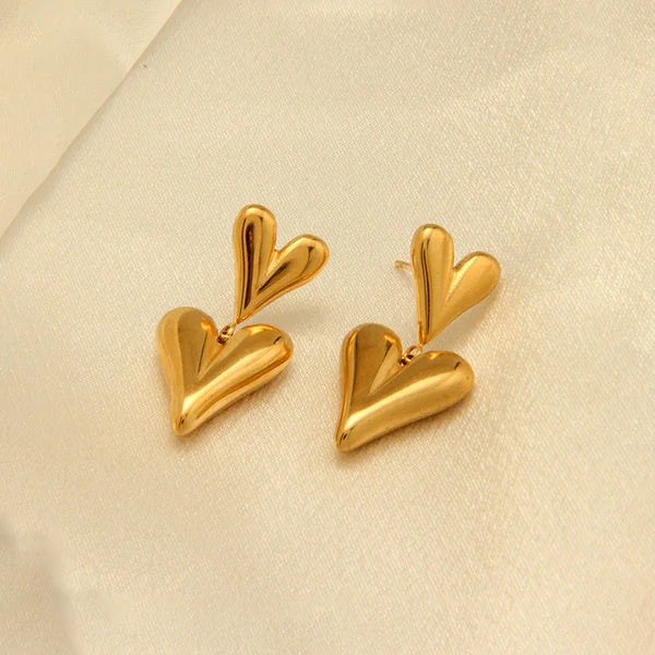 Gold-Plated Double Heart Earrings | Anti-Tarnish, Waterproof & Hypoallergenic Jewelry