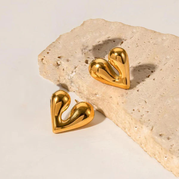 Gold-Plated Anti-Tarnish Puffy Heart Earrings for Women & Girls