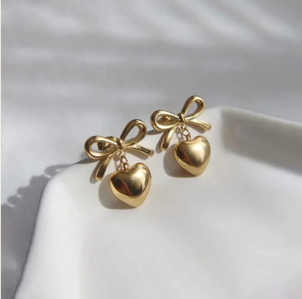 Gold-Plated Stainless Steel Anti Tarnish Bow Heart