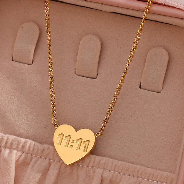 Gold-Plated Anti-Tarnish 11:11 Angel Heart Pendant – Make a Wish Necklace
