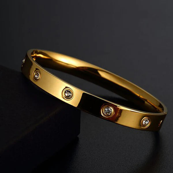 Stainless Steel Contemporary Gold-Plated Love AD Bracelet | Anti-Tarnish Cartier-Inspired Design for Women
