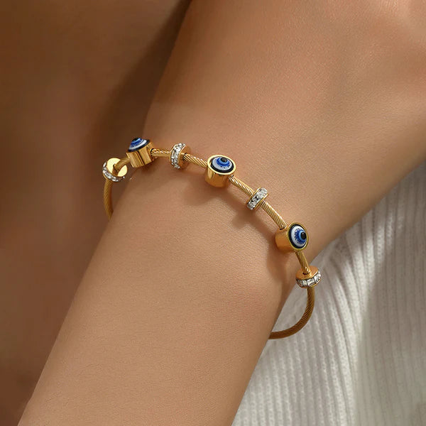 Stainless Steel Gold‑Plated Evil Eye Bracelet for Women | Anti‑Tarnish, Waterproof & Hypoallergenic