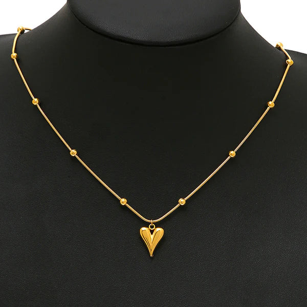 Gold-Plated Anti-Tarnish Heart Pendant – Stainless Steel Love Necklace