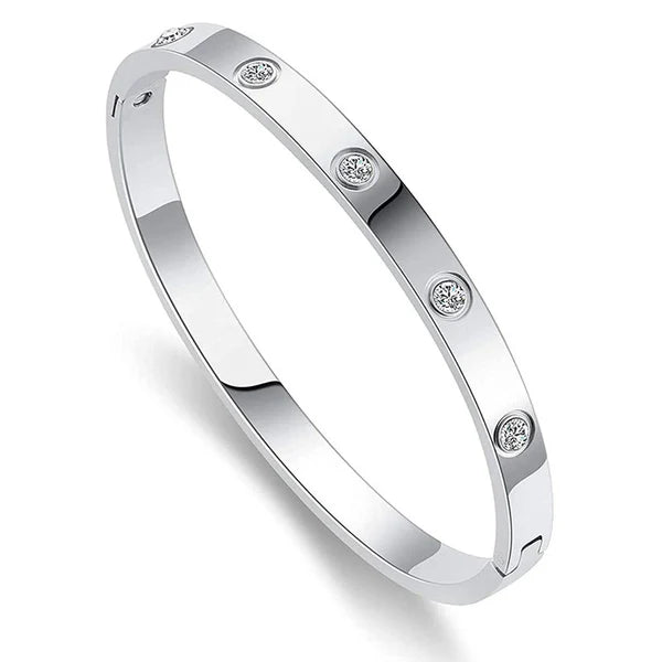 Stainless Steel Silver-Plated Love AD Bracelet | Anti-Tarnish Sparkling Jewelry for Women