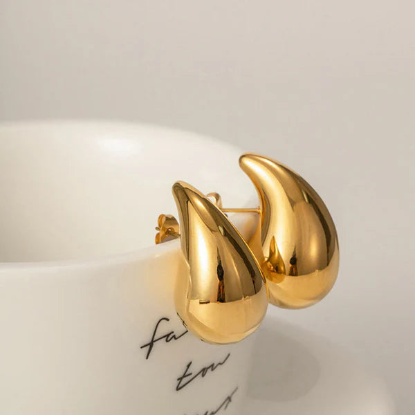 Gold Plated Chunky Dome Drop Earrings | Glossy Anti-Tarnish, Waterproof & Hypoallergenic