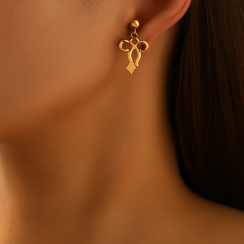 Gold-Plated Stainless Steel Anti Tarnish Infinity Bow Drop Earrings