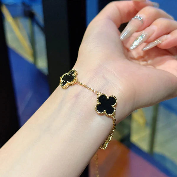 Stainless Steel Gold-Plated Black Clover Bracelet | Anti-Tarnish Elegant Jewelry for Girls & Women