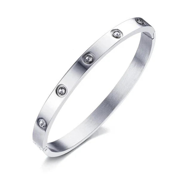Stainless Steel Silver-Plated Love AD Bracelet | Anti-Tarnish Sparkling Jewelry for Women
