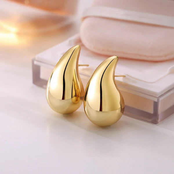 Gold Plated Chunky Dome Drop Earrings | Glossy Anti-Tarnish, Waterproof & Hypoallergenic
