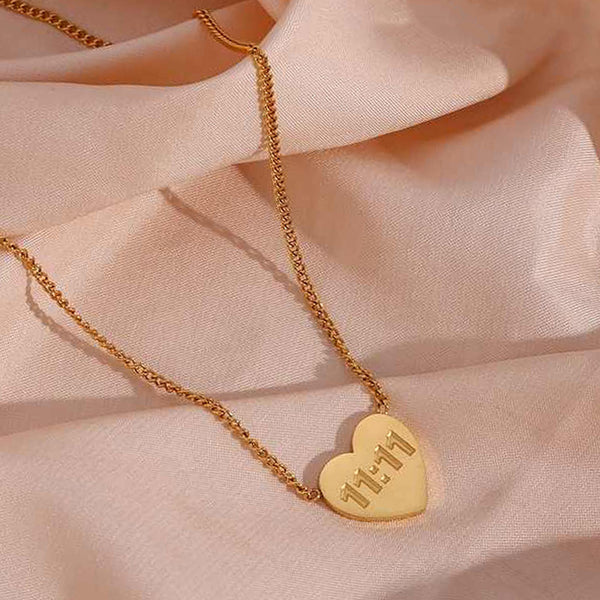 Gold-Plated Anti-Tarnish 11:11 Angel Heart Pendant – Make a Wish Necklace