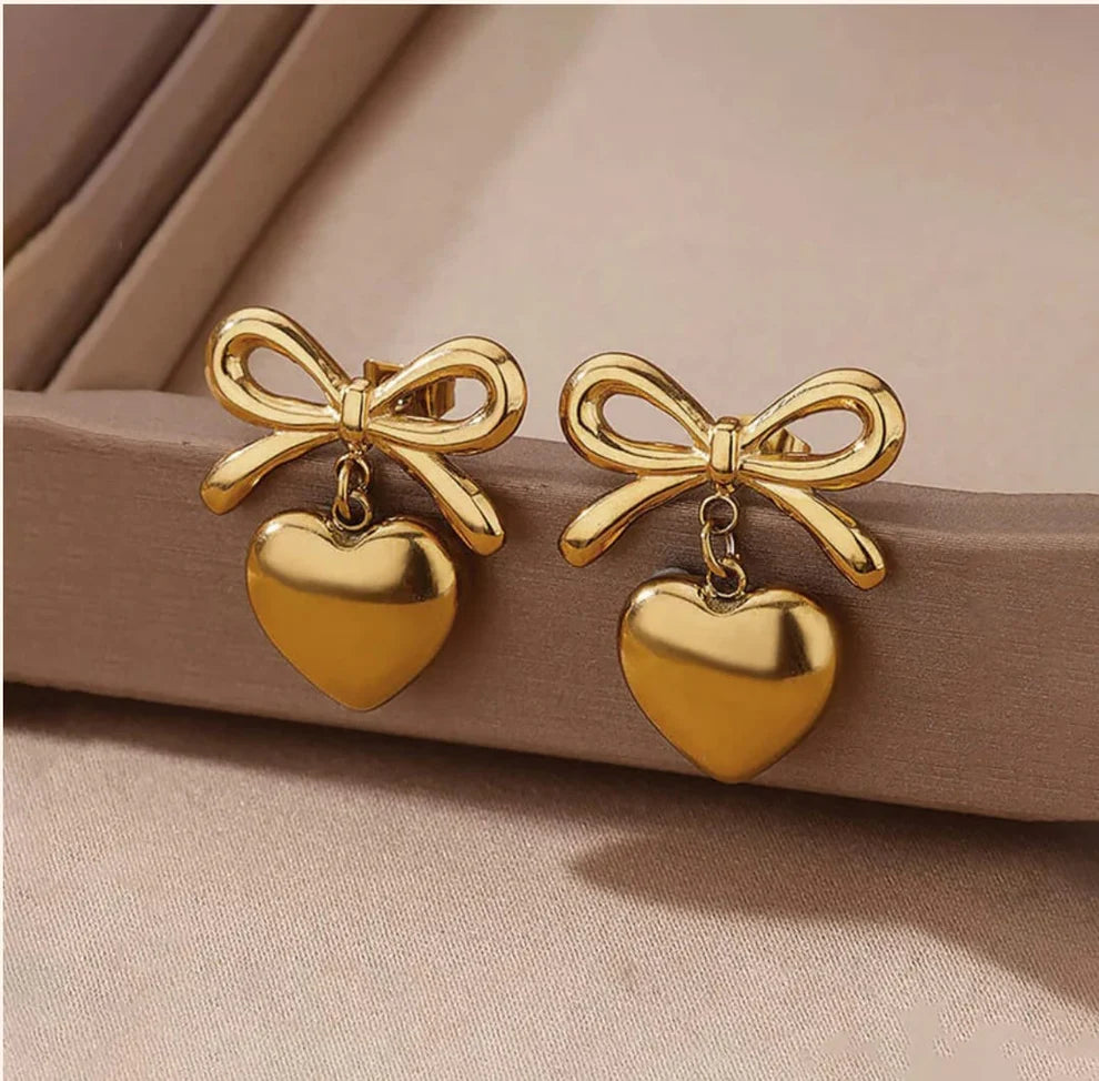 Gold-Plated Stainless Steel Anti Tarnish Bow Heart