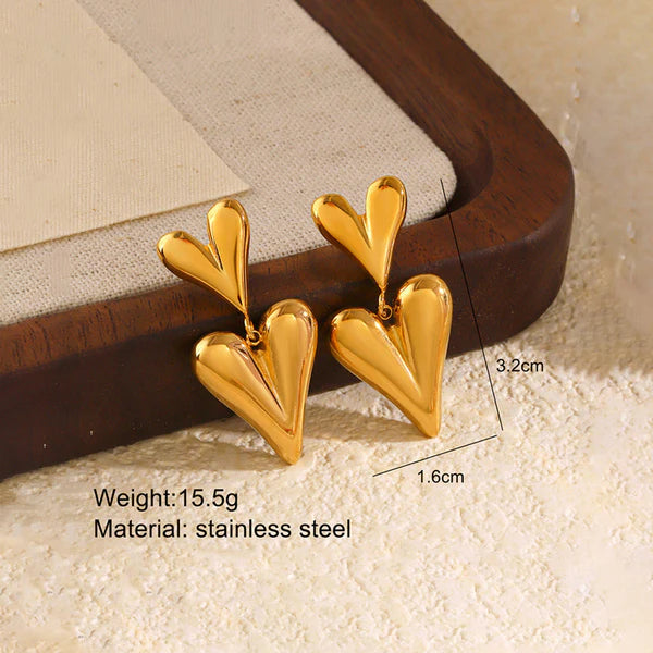 Gold-Plated Double Heart Earrings | Anti-Tarnish, Waterproof & Hypoallergenic Jewelry