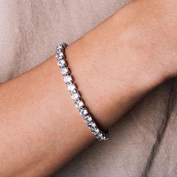 Silver-Plated Round Cut Cubic White Matrix Tennis Bracelet | Anti-Tarnish Elegant Design for Women