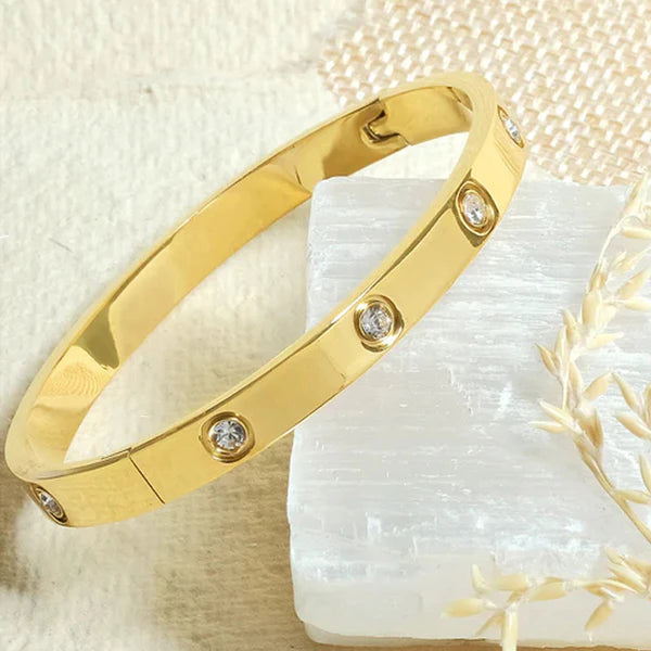 Stainless Steel Contemporary Gold-Plated Love AD Bracelet | Anti-Tarnish Cartier-Inspired Design for Women