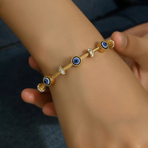 Stainless Steel Gold‑Plated Evil Eye Bracelet for Women | Anti‑Tarnish, Waterproof & Hypoallergenic