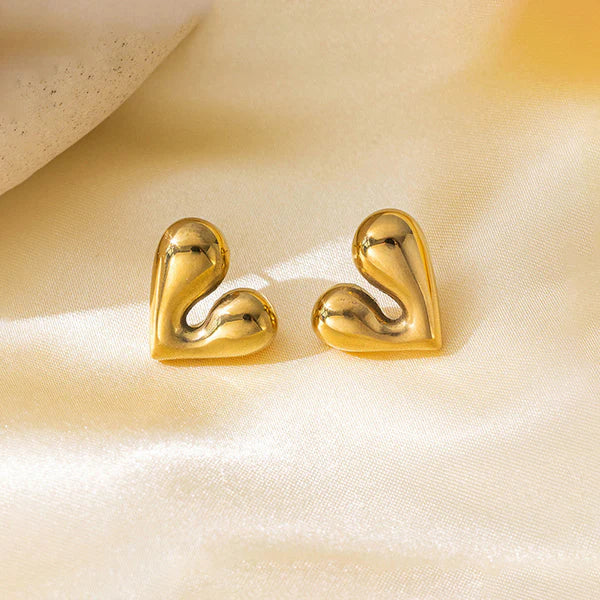 Gold-Plated Anti-Tarnish Puffy Heart Earrings for Women & Girls