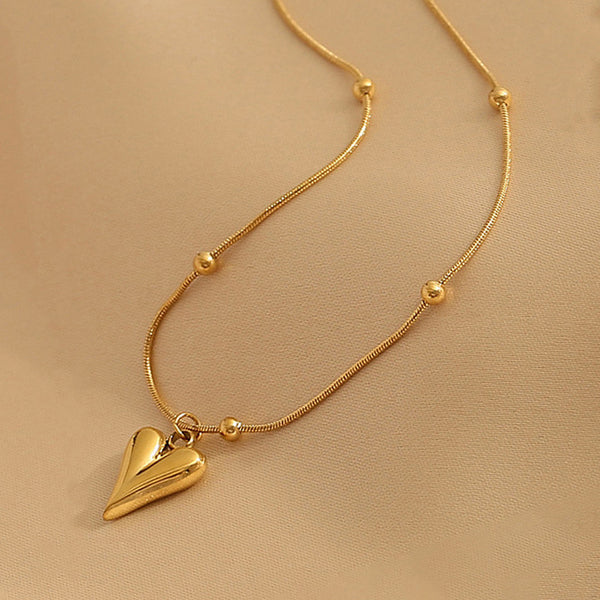 Gold-Plated Anti-Tarnish Heart Pendant – Stainless Steel Love Necklace