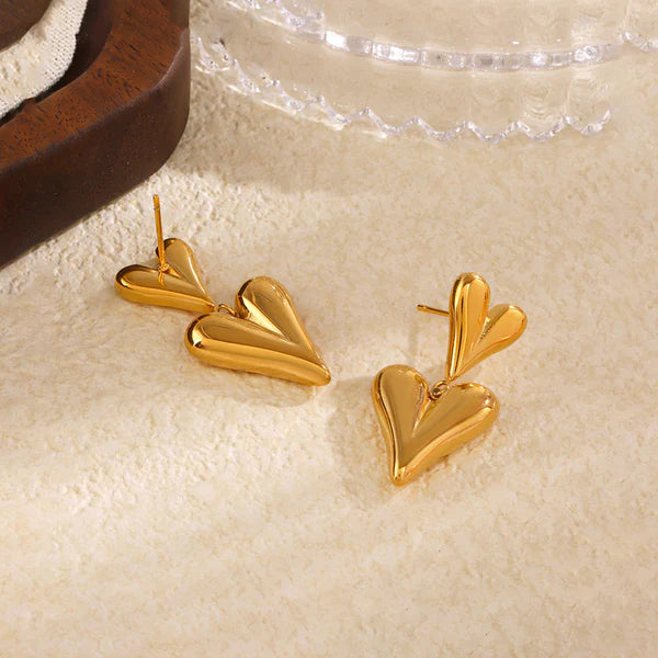Gold-Plated Double Heart Earrings | Anti-Tarnish, Waterproof & Hypoallergenic Jewelry