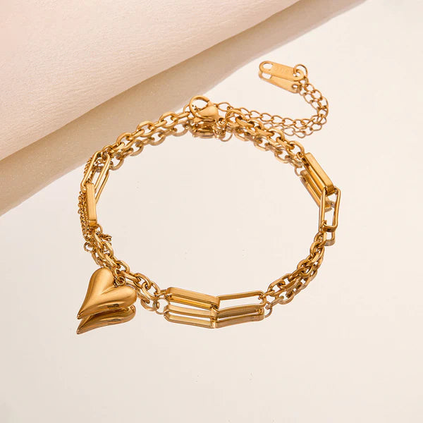 Gold-Plated Heart Charm Bracelet | Anti-Tarnish, Waterproof & Hypoallergenic