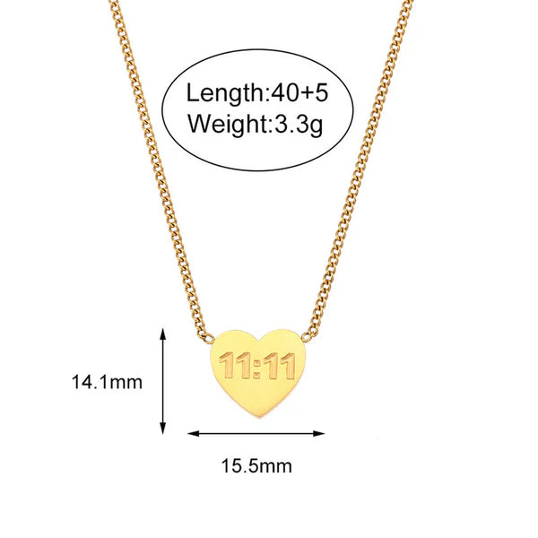 Gold-Plated Anti-Tarnish 11:11 Angel Heart Pendant – Make a Wish Necklace