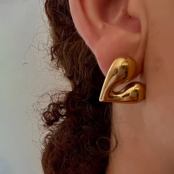 Gold-Plated Anti-Tarnish Puffy Heart Earrings for Women & Girls