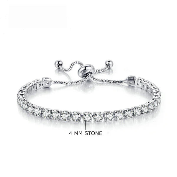 Silver-Plated Round Cut Cubic White Matrix Tennis Bracelet | Anti-Tarnish Elegant Design for Women