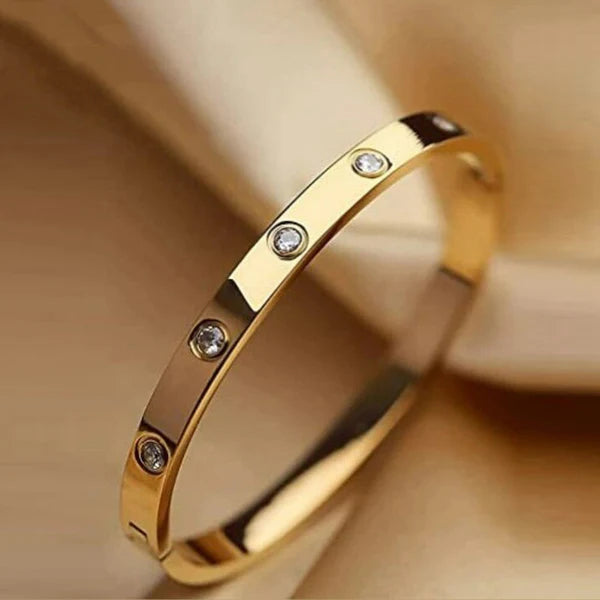 Stainless Steel Contemporary Gold-Plated Love AD Bracelet | Anti-Tarnish Cartier-Inspired Design for Women