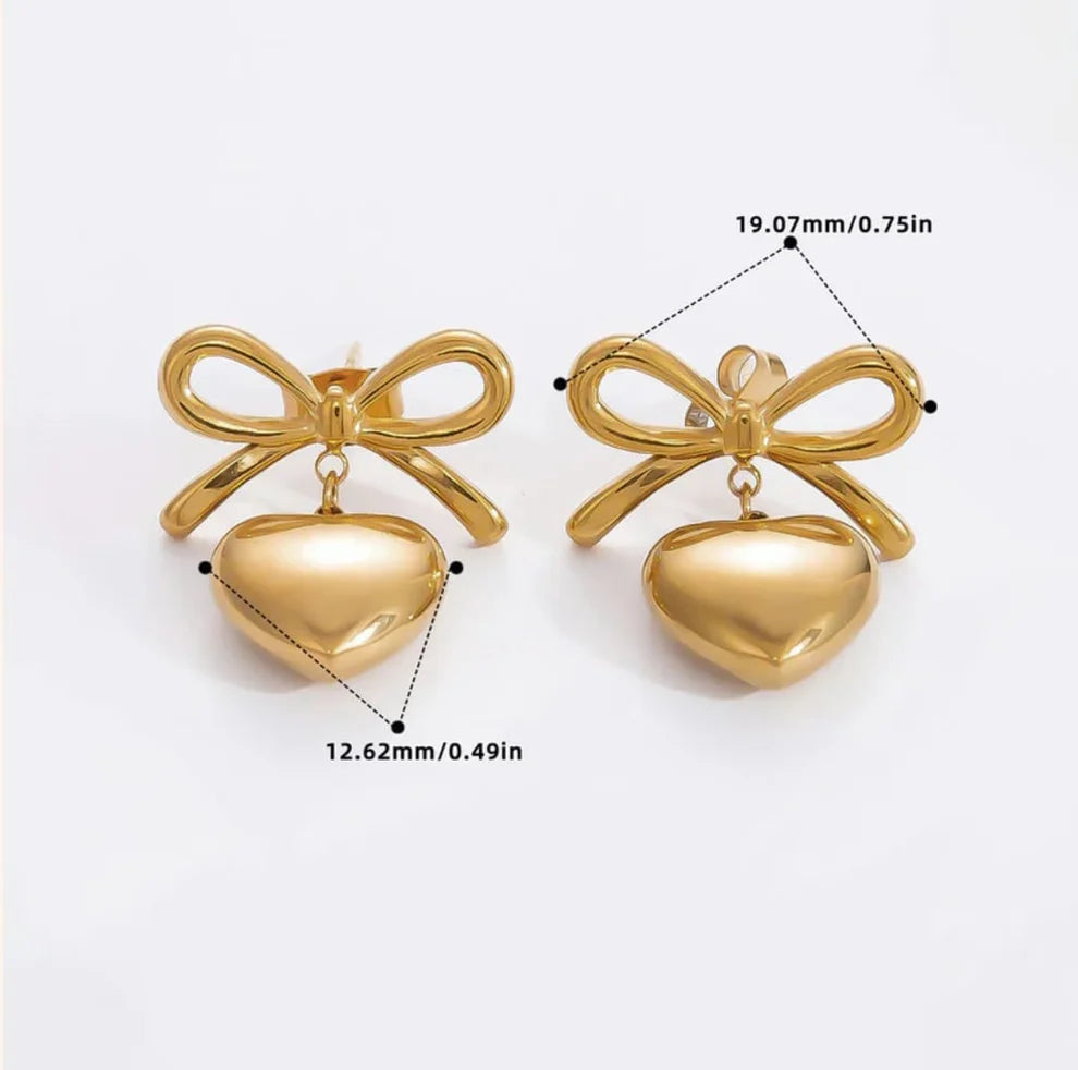 Gold-Plated Stainless Steel Anti Tarnish Bow Heart