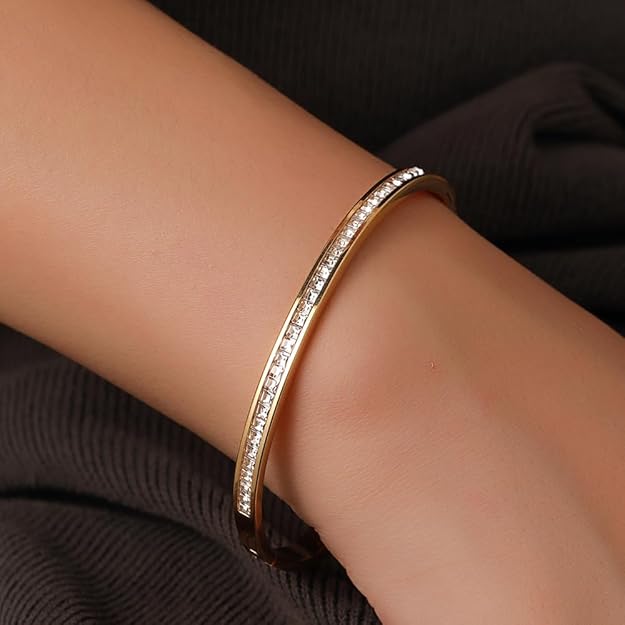 Gold Crystal Line Slim Bangle
