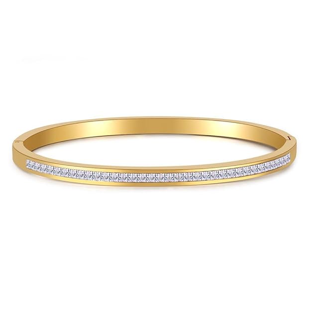 Gold Crystal Line Slim Bangle
