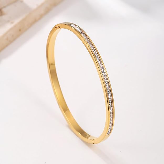 Gold Crystal Line Slim Bangle